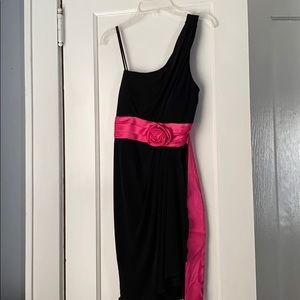 One shoulder pink and black cocktail dress